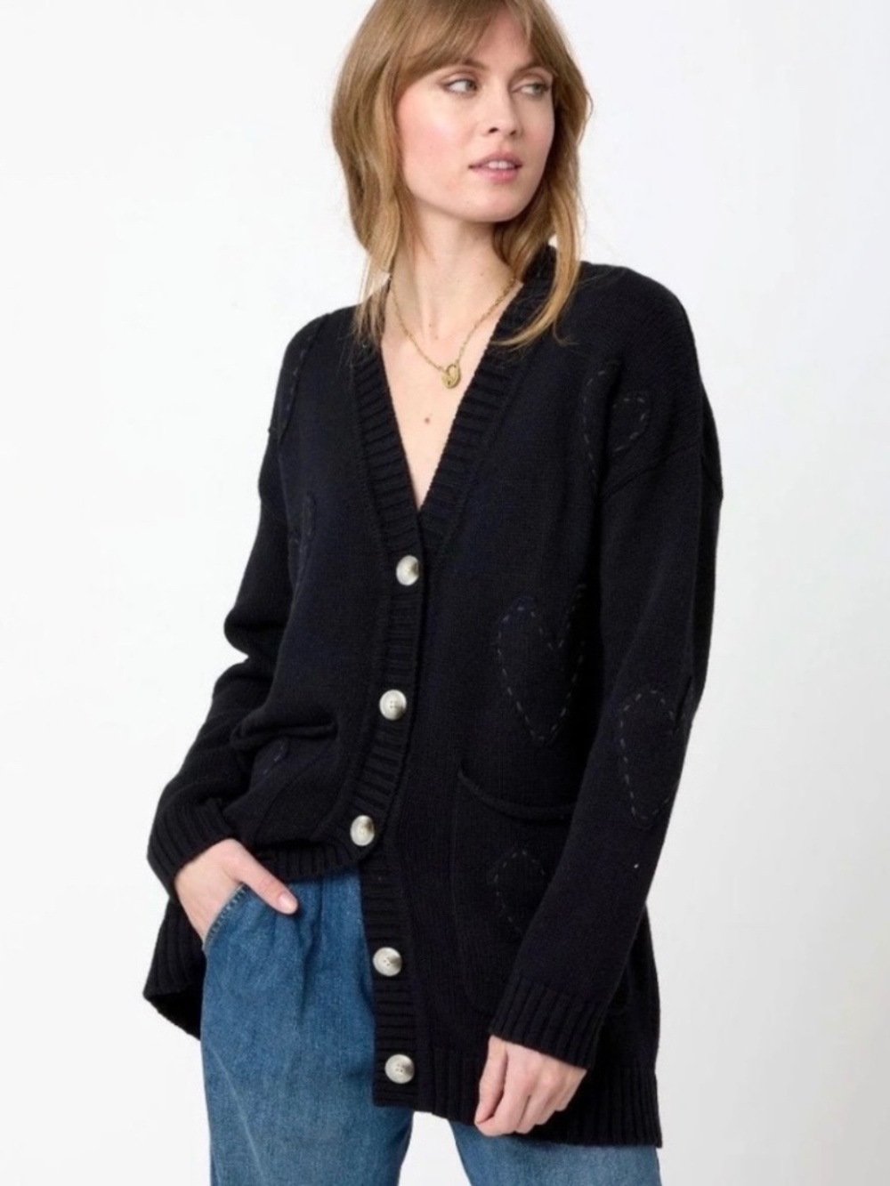 Kerri Rosenthal Poppy Zero Waste Cardigan Black Size Large